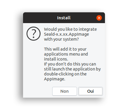 Fenêtre AppImage Seald
